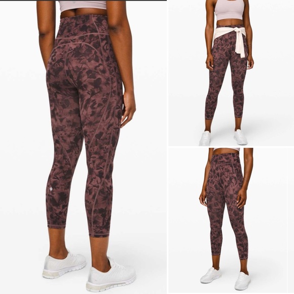 Lululemon Time To Sweat Crop 23" Leggings in Mink Dusk Floral Antique Bark 2 - Picture 1 of 6